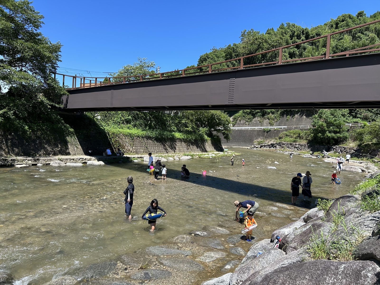 2026年夏も川遊びを楽しむ家族連れ(鳴神公園)