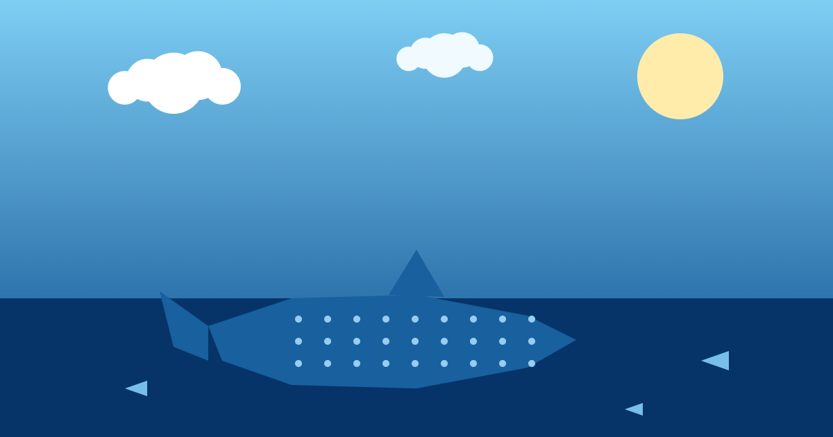 青い海を泳ぐジンベエザメのイラスト（沖縄美ら海水族館のイメージ）