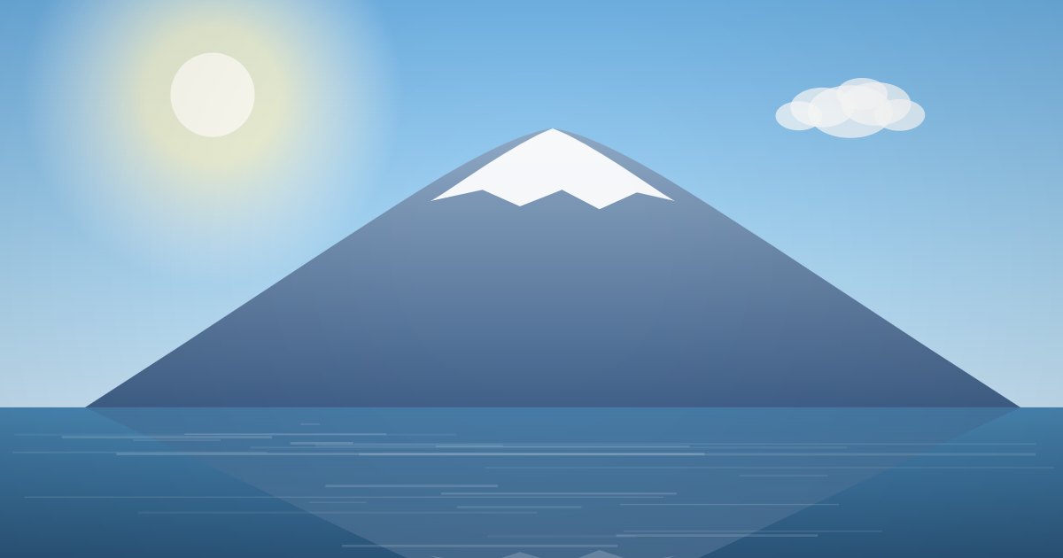 春の青空と富士山、湖のイラスト