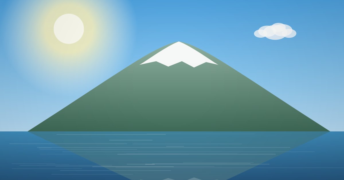 新緑の季節の富士山と湖のイラスト