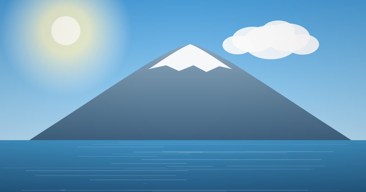 夏空にわく雲と富士山、湖のイラスト