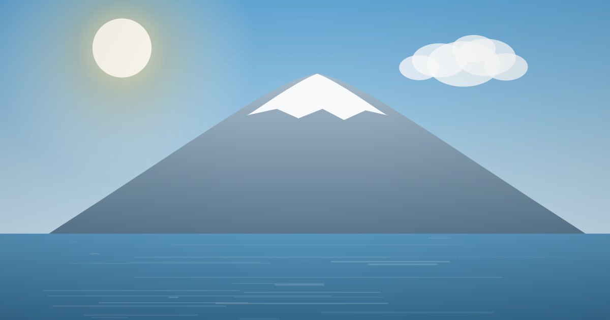 夏の日差しに霞む富士山と湖のイラスト