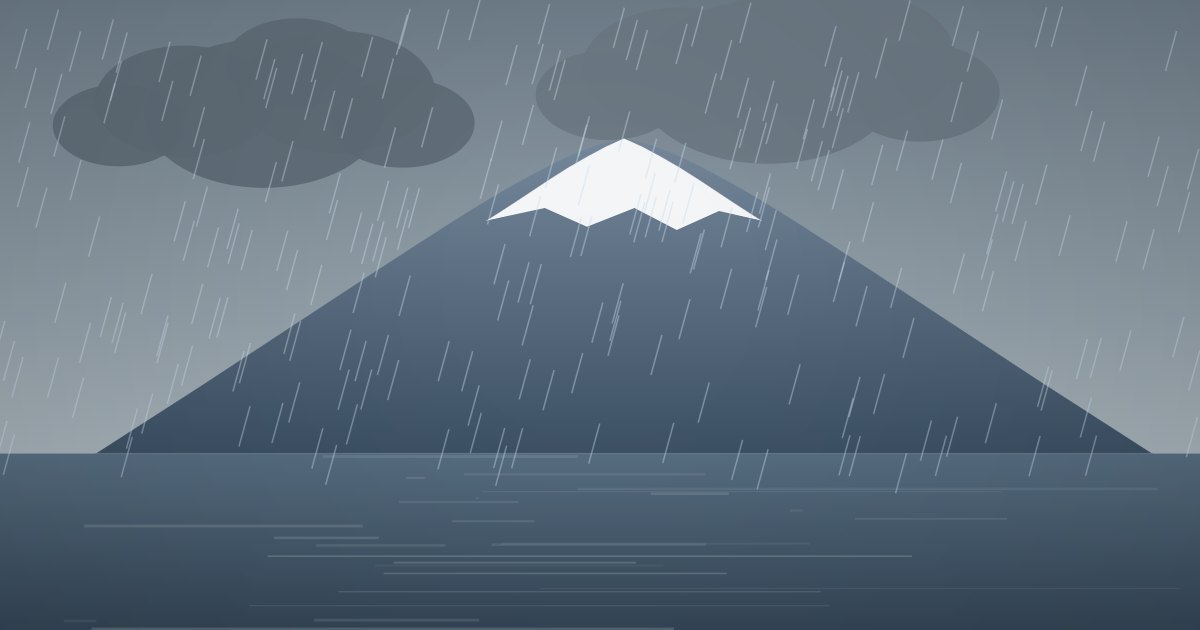 雨が降り続く秋雨の富士山と湖のイラスト