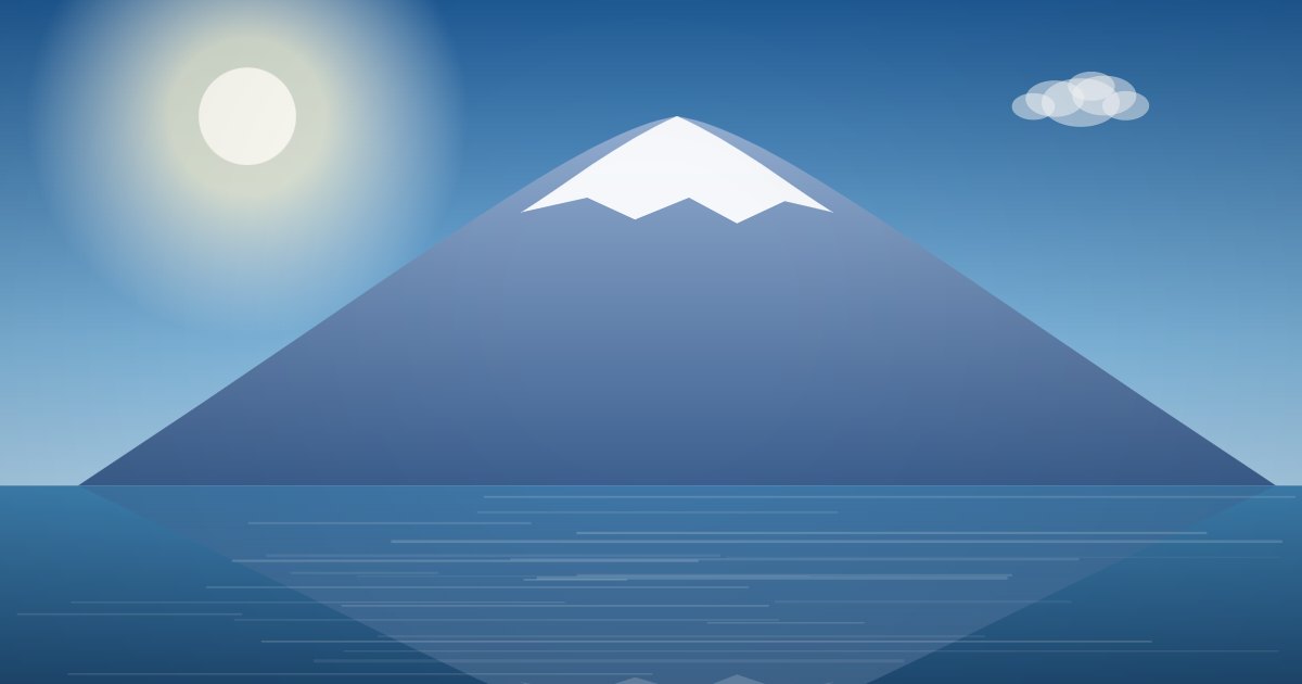 雪をかぶった富士山と、湖面に映る逆さ富士のイラスト