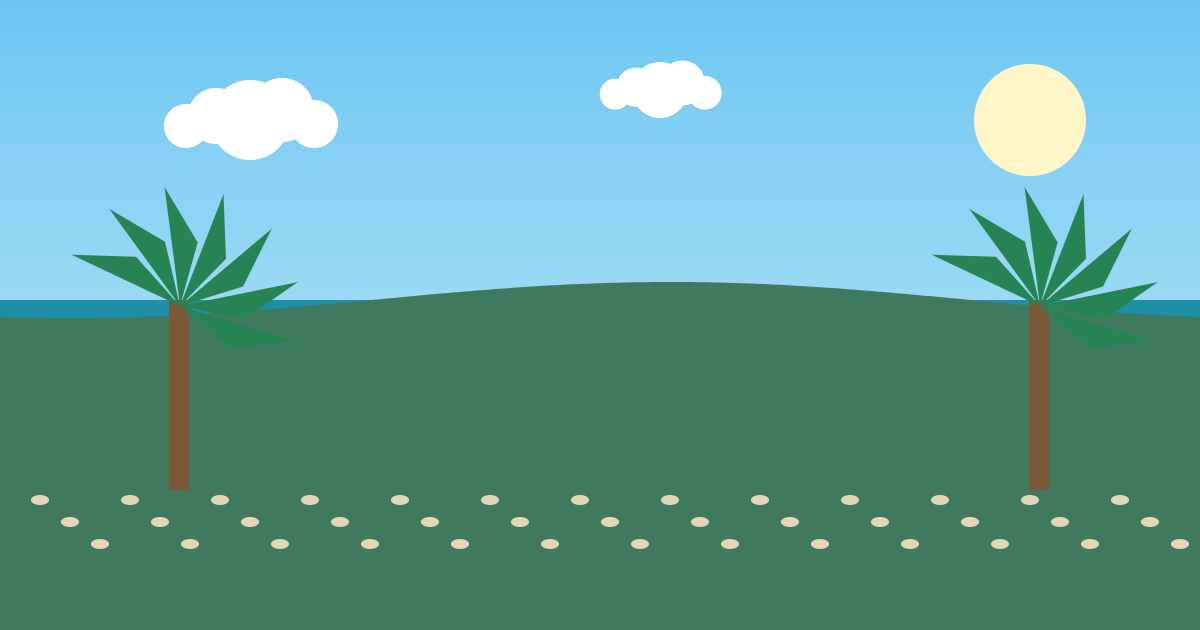 エメラルドグリーンの海とヤシの木のイラスト（石垣島のイメージ）
