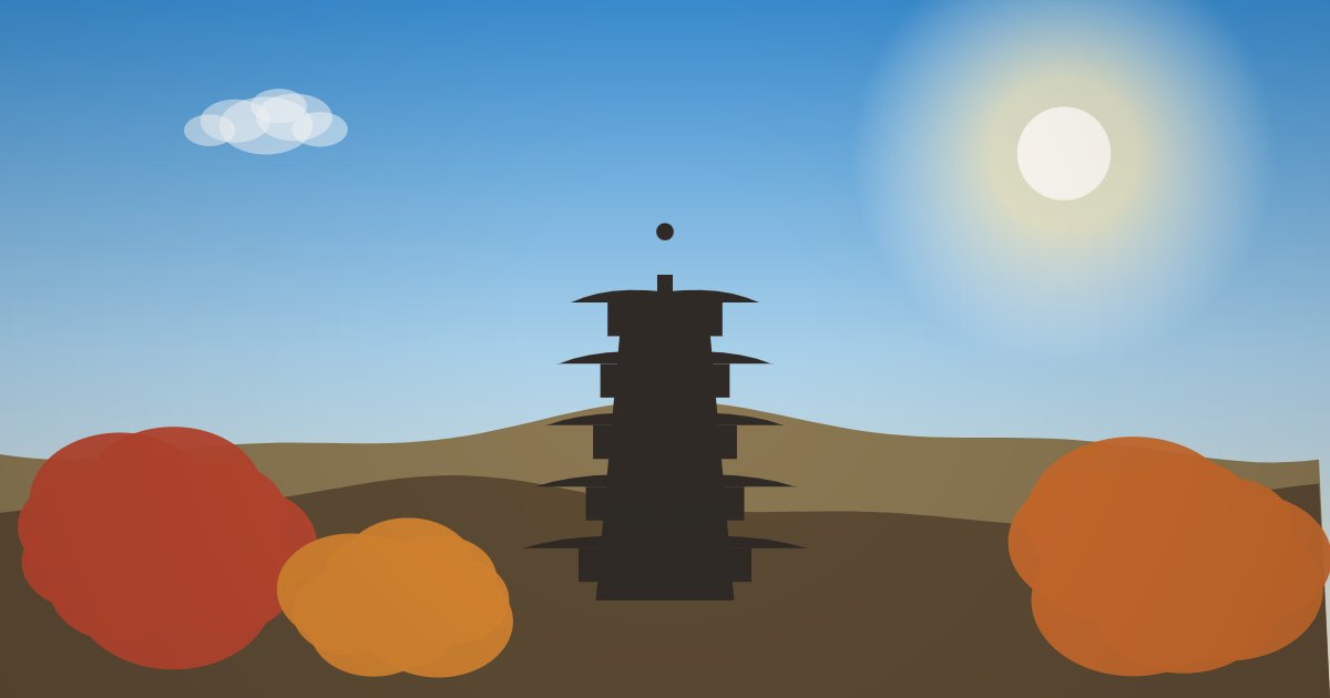 紅葉に囲まれた五重塔と東山のイラスト