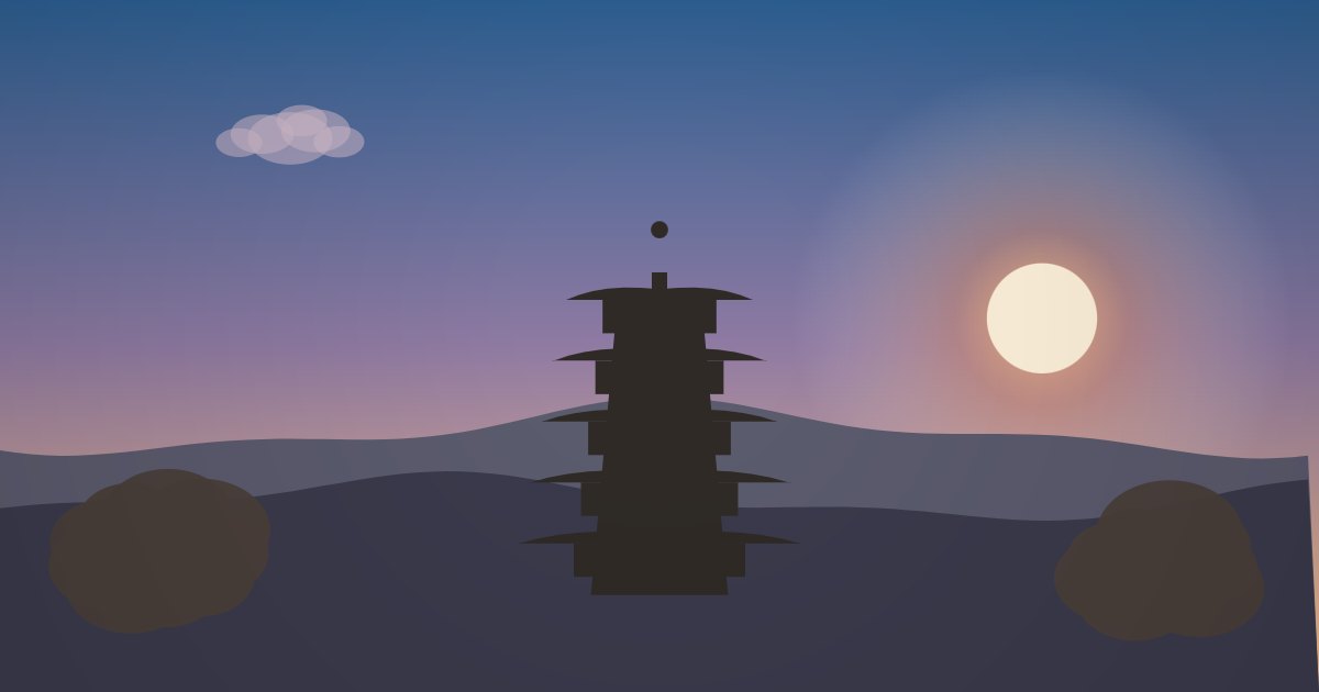 夕暮れの空と五重塔、冬の京都のイラスト
