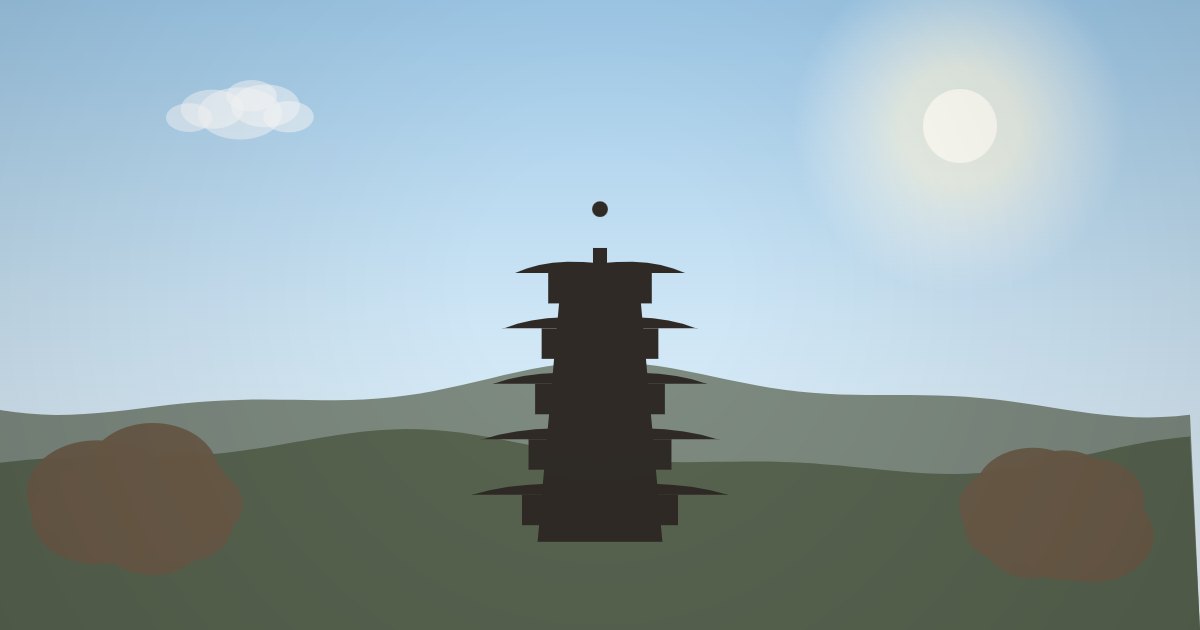 冬晴れの空と五重塔、東山のシルエットのイラスト