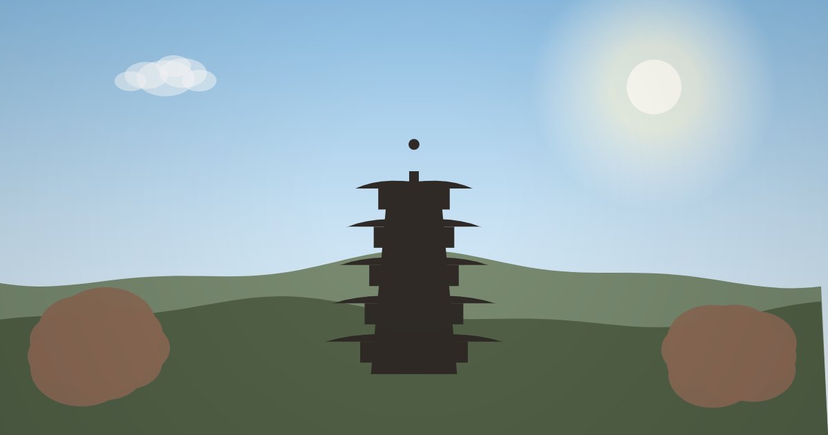 早春の空と五重塔のイラスト