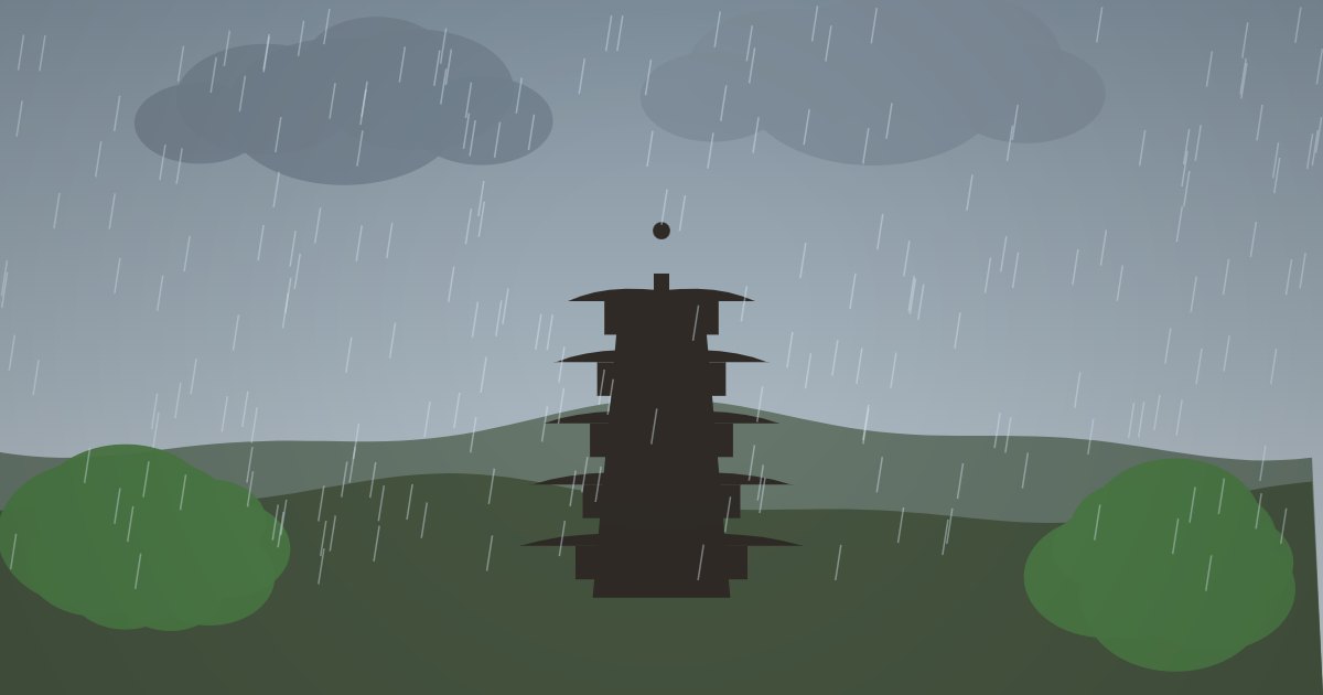 雨が降る梅雨の京都、五重塔のイラスト