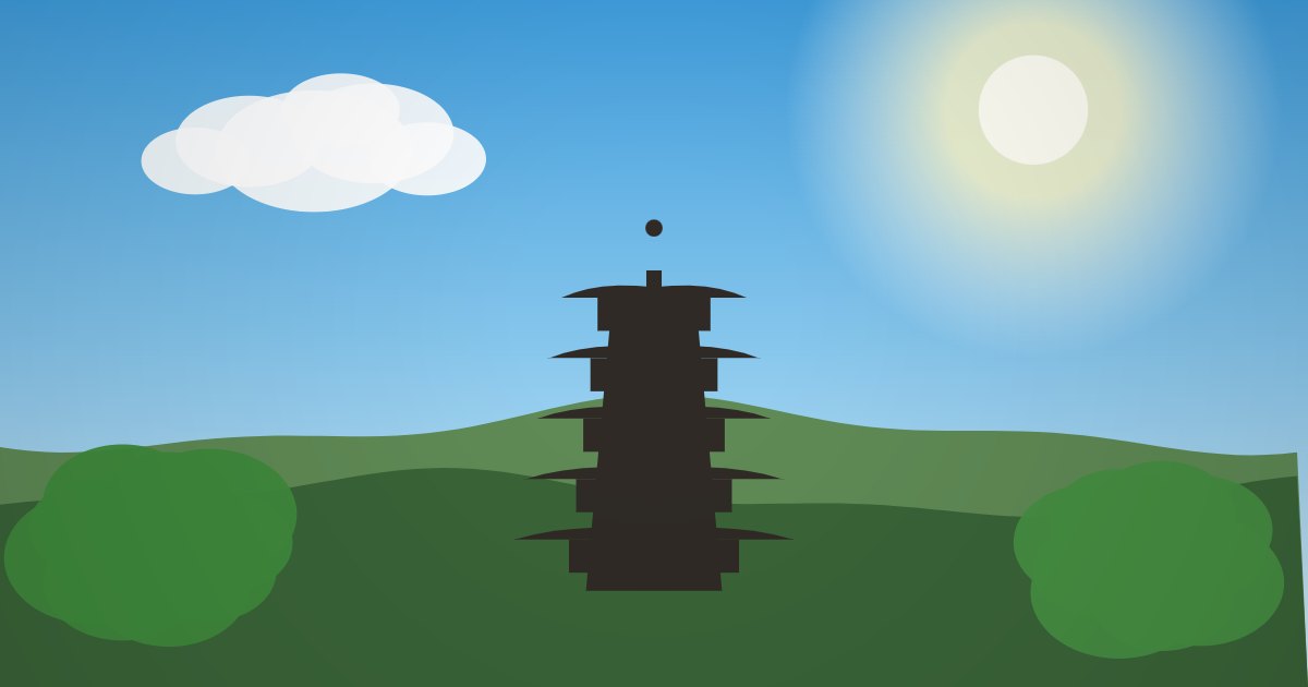 夏空と五重塔、京都の夏のイラスト