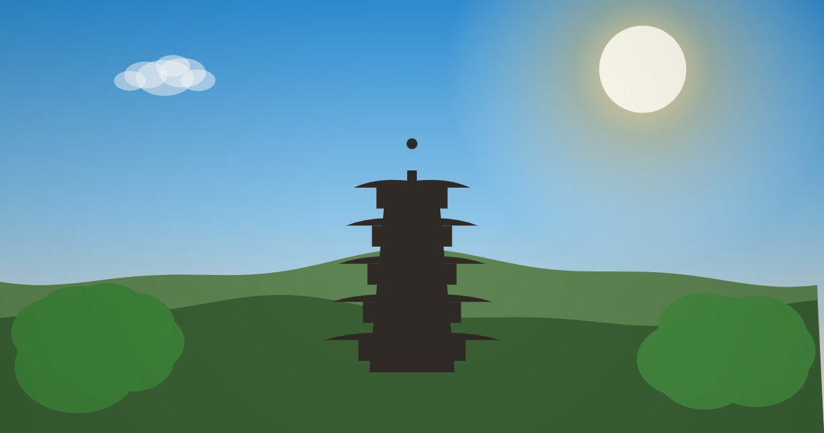 真夏の強い日差しと五重塔のイラスト
