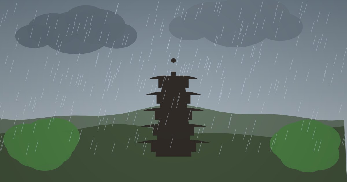 秋雨の空と五重塔のイラスト