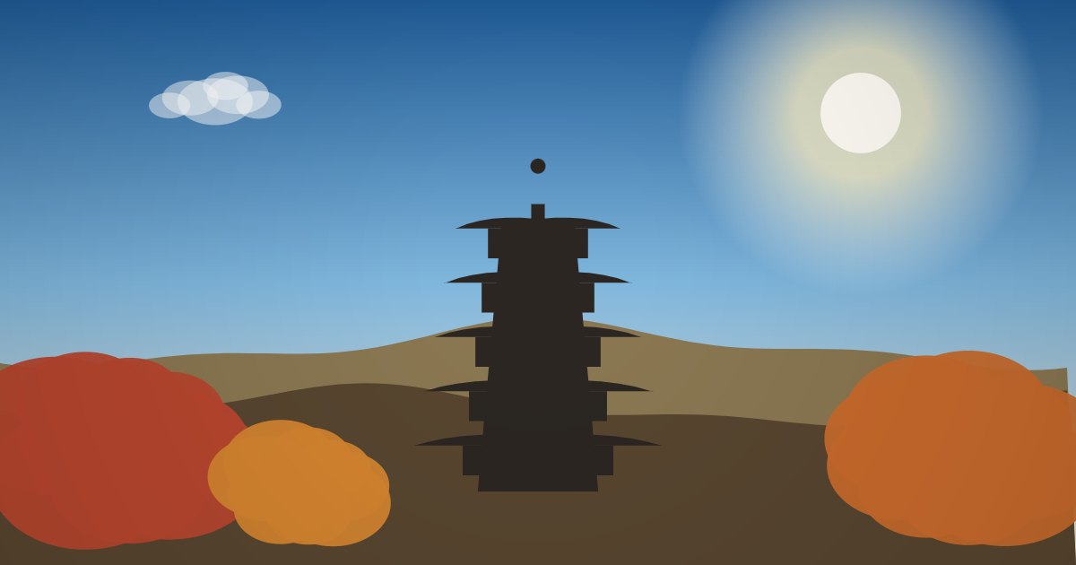 紅葉に囲まれた五重塔と東山のイラスト