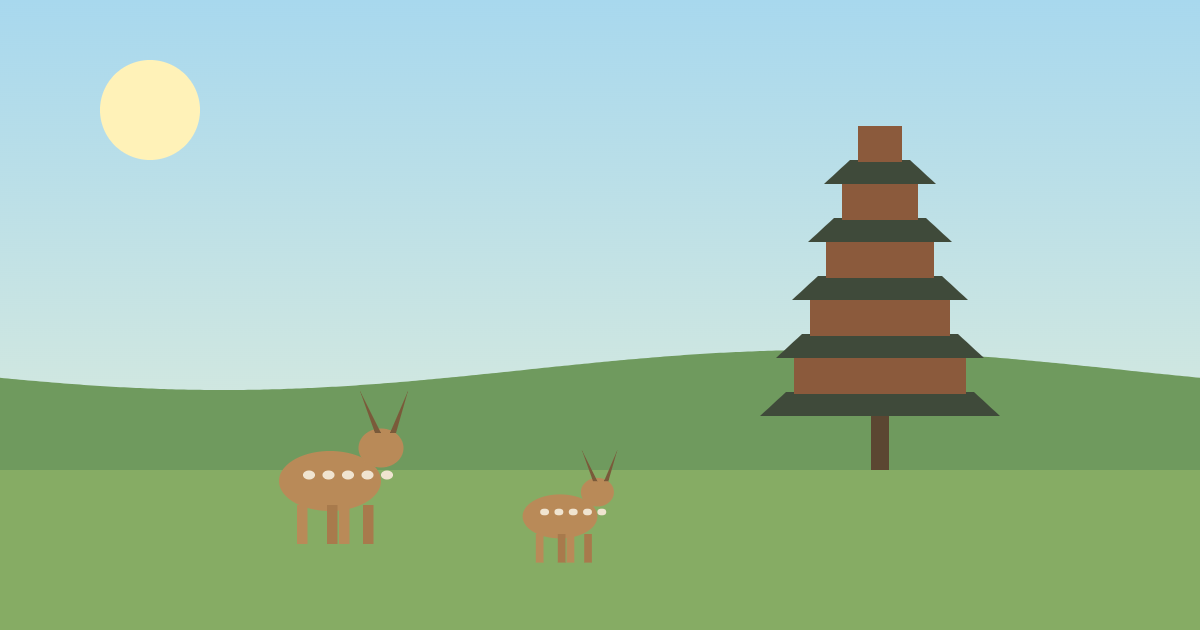 鹿と五重塔のイラスト（奈良のイメージ）