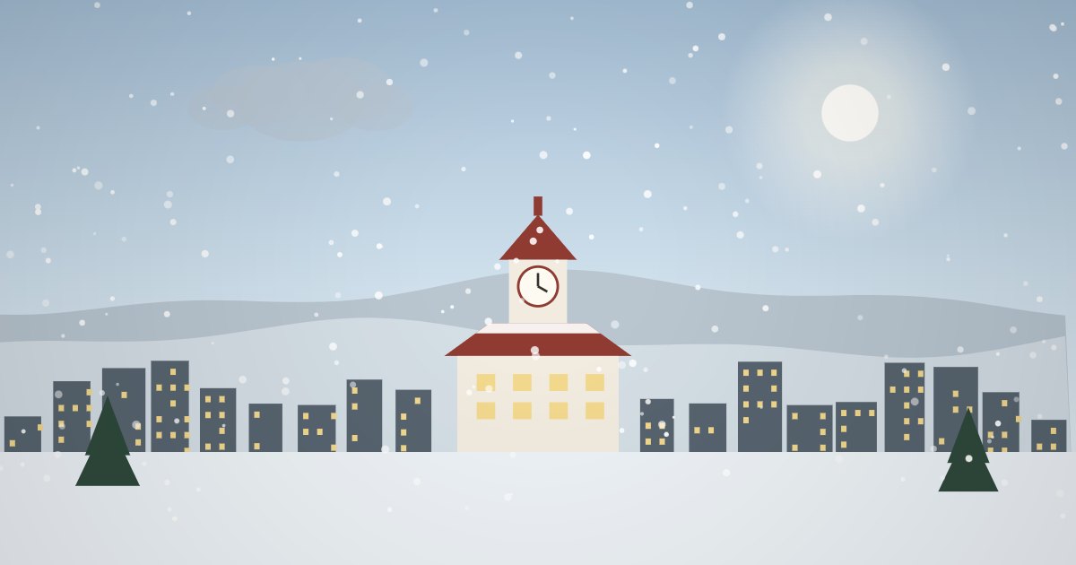 冬晴れの札幌の街と時計台のイラスト