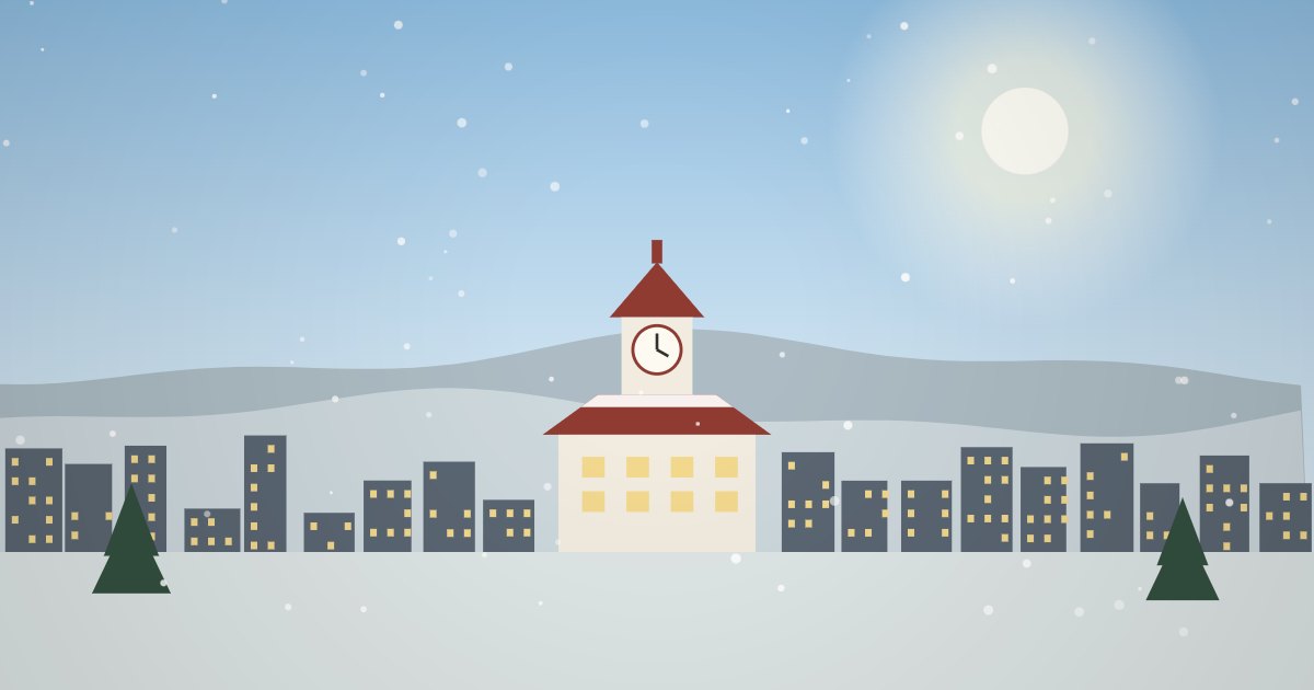 雪解けが始まる札幌の街と時計台のイラスト
