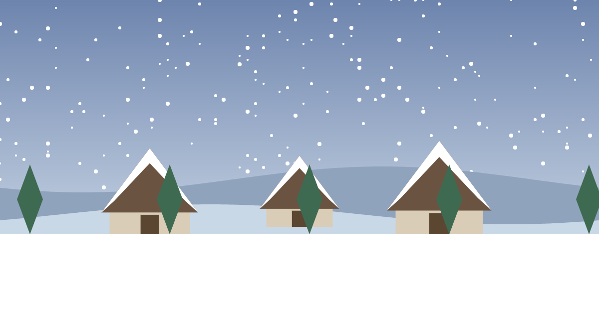 雪をかぶった合掌造りの集落のイラスト（白川郷のイメージ）