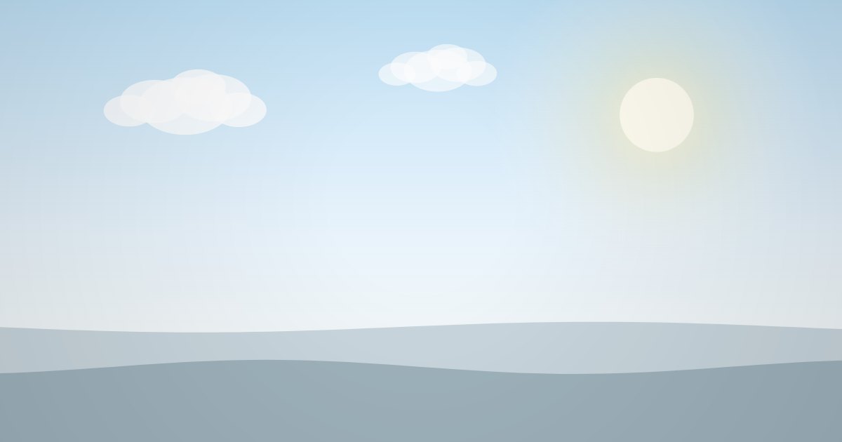 冬晴れの淡い青空に低い太陽が浮かぶイラスト